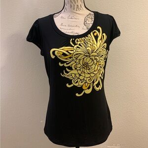 Worthington Black Top with Yellow Floral Design